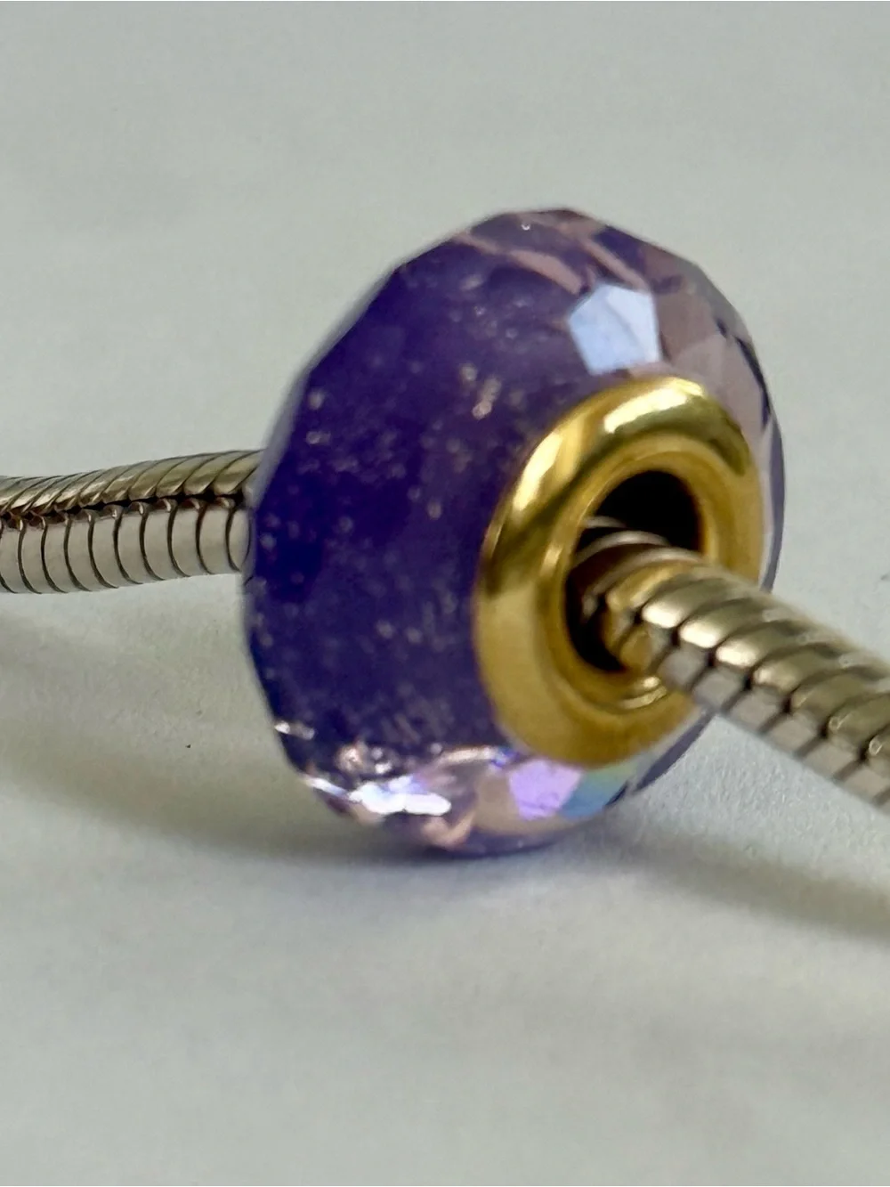 Gold core sparkling purple Murano charm fit Pandora bracelets
